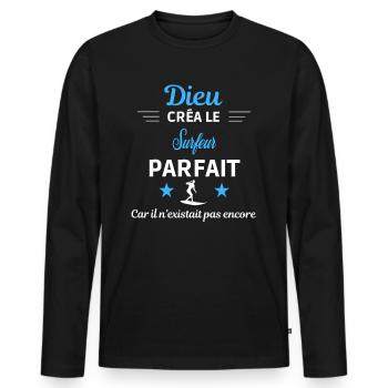 dieu créa parfait humour de bureau Surfeur - T-shirt manches longues Premium bio Homme - noir - Devant - Nico (187cm)