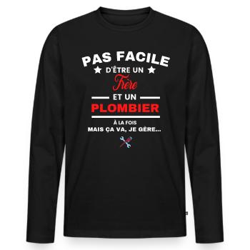 pas facile d'être plombier et Frère - T-shirt manches longues Premium bio Homme - noir - Devant - Nico (187cm)