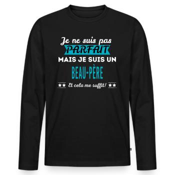 Je ne suis pas parfait BEAU-PÈRE - T-shirt manches longues Premium bio Homme - noir - Devant - Nico (187cm)