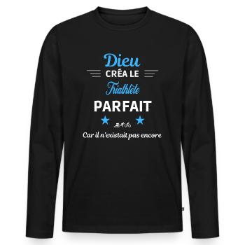 dieu créa parfait humour de bureau Triathlète - T-shirt manches longues Premium bio Homme - noir - Devant - Nico (187cm)