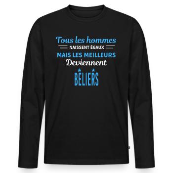 tous les hommes naissent égaux Béliers - T-shirt manches longues Premium bio Homme - noir - Devant - Nico (187cm)