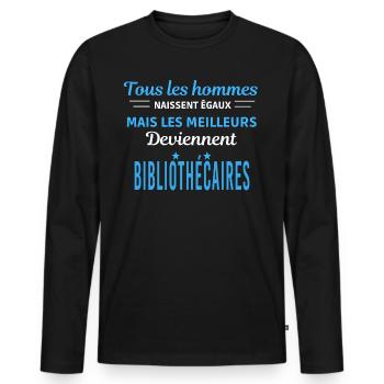 tous les hommes naissent égaux Bibliothécaires - T-shirt manches longues Premium bio Homme - noir - Devant - Nico (187cm)