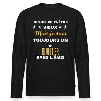 Je suis peut-être vieux BIJOUTIER - T-shirt manches longues Premium bio Homme - noir - Devant - Nico (187cm)