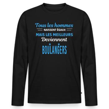 tous les hommes naissent égaux Boulangers - T-shirt manches longues Premium bio Homme - noir - Devant - Nico (187cm)