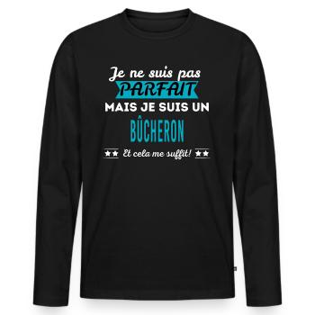 Je ne suis pas parfait BÛCHERON - T-shirt manches longues Premium bio Homme - noir - Devant - Nico (187cm)