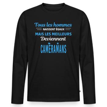 tous les hommes naissent égaux Caméramans - T-shirt manches longues Premium bio Homme - noir - Devant - Nico (187cm)