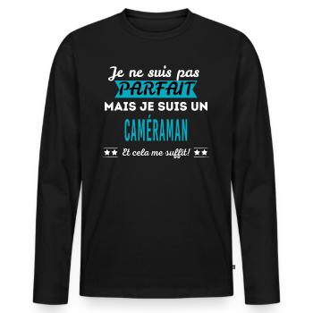 Je ne suis pas parfait CAMÉRAMAN - T-shirt manches longues Premium bio Homme - noir - Devant - Nico (187cm)