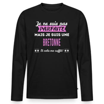 Je ne suis pas parfaite Bretonne - T-shirt manches longues Premium bio Homme - noir - Devant - Nico (187cm)