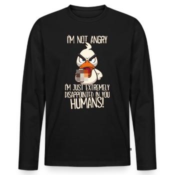 Not Angry Funny duck with middle finger saying - Men's Premium Organic Long Sleeve Shirt - black - Front - Nico (187cm)