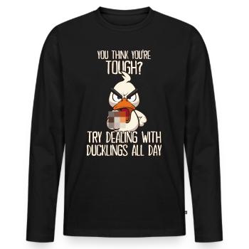 Le canard joyeux de Dcukling avec un doigt d’honneur - T-shirt manches longues Premium bio Homme - noir - Devant - Nico (187cm)