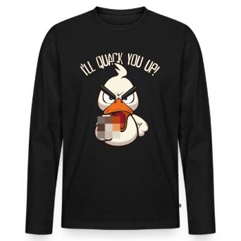 Quack You Up Drôle de canard avec un majeur - T-shirt manches longues Premium bio Homme - noir - Devant - Nico (187cm)
