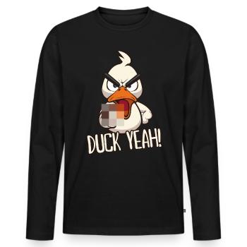 Duck yes! Funny duck with middle finger - Men's Premium Organic Long Sleeve Shirt - black - Front - Nico (187cm)