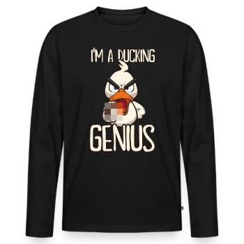 I'm a Ducking Genius Funny duck with middle finger - Men's Premium Organic Long Sleeve Shirt - black - Front - Nico (187cm)