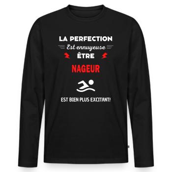 La perfection est ennuyeuse excitant! NAGEUR - T-shirt manches longues Premium bio Homme - noir - Devant - Nico (187cm)
