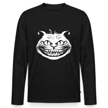 Verrückte Grinsekatze - Crazy Cheshire Cat Face - Men's Premium Organic Long Sleeve Shirt - black - Front - Nico (187cm)
