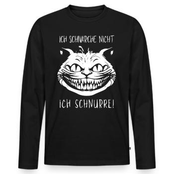 Ich schnarche nicht, Ich schnurre - Grinsekatze - Männer Premium Bio Langarmshirt - Schwarz - Vorne - Nico (187cm)