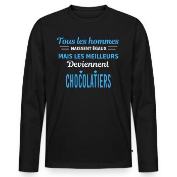 tous les hommes naissent égaux Chocolatiers - T-shirt manches longues Premium bio Homme - noir - Devant - Nico (187cm)
