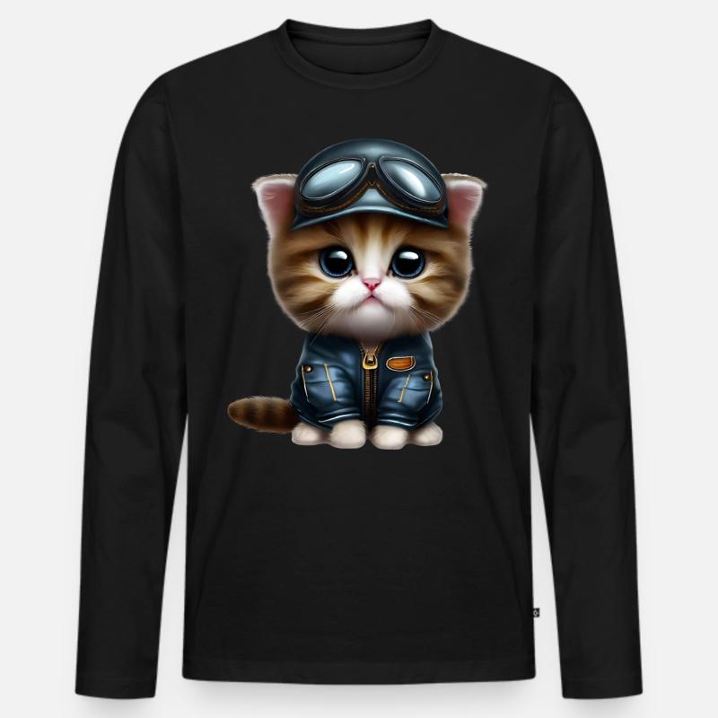 Fliegerkatze Pilot Katze - Männer Premium Bio Langarmshirt - Schwarz
