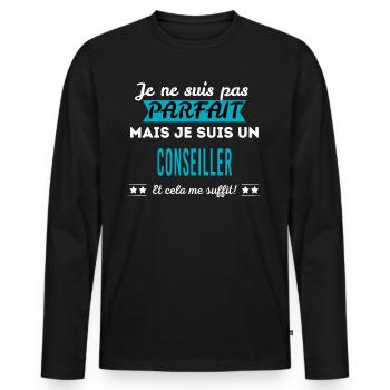 Je ne suis pas parfait CONSEILLER - T-shirt manches longues Premium bio Homme - noir - Devant - Nico (187cm)