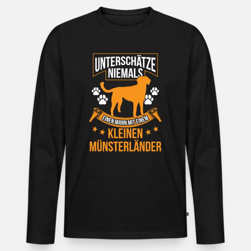 Mann mit Kleiner Münsterländer - Männer Premium Bio Langarmshirt - Schwarz