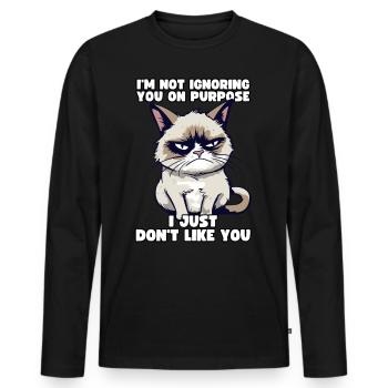 Funny Grump Cat - I Just Don't Like You Cynical - Men's Premium Organic Long Sleeve Shirt - black - Front - Nico (187cm)