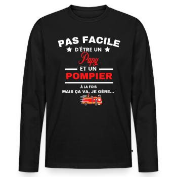 pas facile d'être POMPIER et Papy - T-shirt manches longues Premium bio Homme - noir - Devant - Nico (187cm)