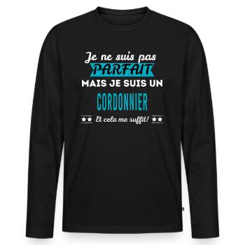 Je ne suis pas parfait CORDONNIER - T-shirt manches longues Premium bio Homme - noir - Devant - Nico (187cm)