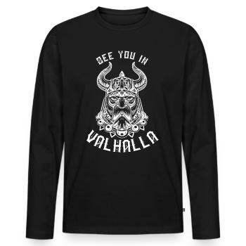 Wikinger See you in Valhalla Nordmänner - Männer Premium Bio Langarmshirt - Schwarz - Vorne - Nico (187cm)