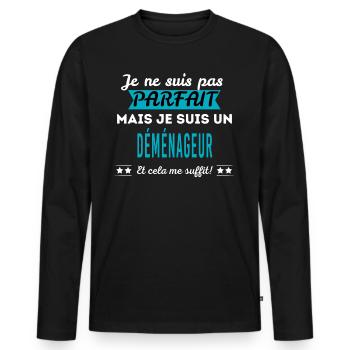 Je ne suis pas parfait DÉMÉNAGEUR - T-shirt manches longues Premium bio Homme - noir - Devant - Nico (187cm)