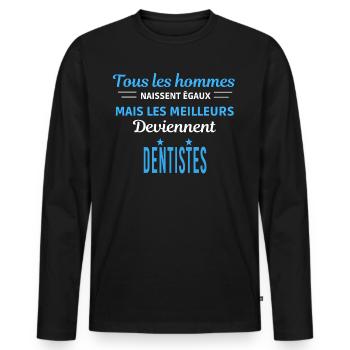tous les hommes naissent égaux Dentistes - T-shirt manches longues Premium bio Homme - noir - Devant - Nico (187cm)