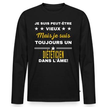 Je suis peut-être vieux DIÉTÉTICIEN - T-shirt manches longues Premium bio Homme - noir - Devant - Nico (187cm)