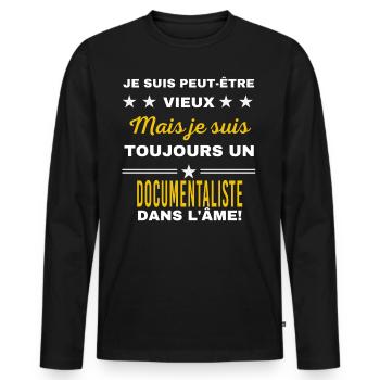 Je suis peut-être vieux DOCUMENTALISTE - T-shirt manches longues Premium bio Homme - noir - Devant - Nico (187cm)