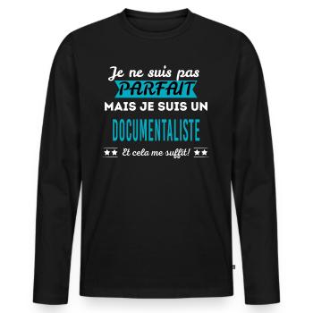 Je ne suis pas parfait DOCUMENTALISTE - T-shirt manches longues Premium bio Homme - noir - Devant - Nico (187cm)
