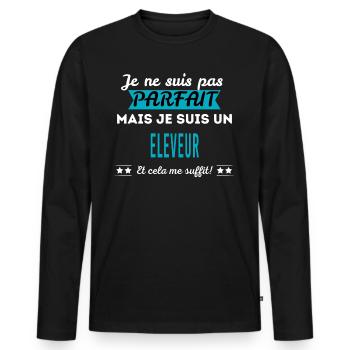 Je ne suis pas parfait ELEVEUR - T-shirt manches longues Premium bio Homme - noir - Devant - Nico (187cm)