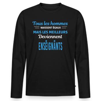 tous les hommes naissent égaux Enseignants - T-shirt manches longues Premium bio Homme - noir - Devant - Nico (187cm)