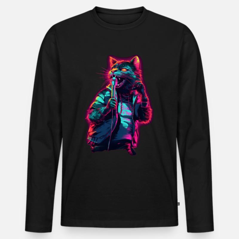 Singende Katze - Männer Premium Bio Langarmshirt - Schwarz