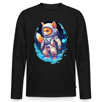 Cute fox in astronaut suit astronaut space - Men's Premium Organic Long Sleeve Shirt - black - Front - Nico (187cm)