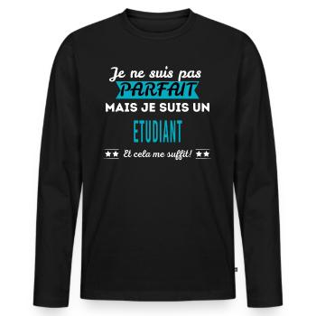 Je ne suis pas parfait ETUDIANT - T-shirt manches longues Premium bio Homme - noir - Devant - Nico (187cm)