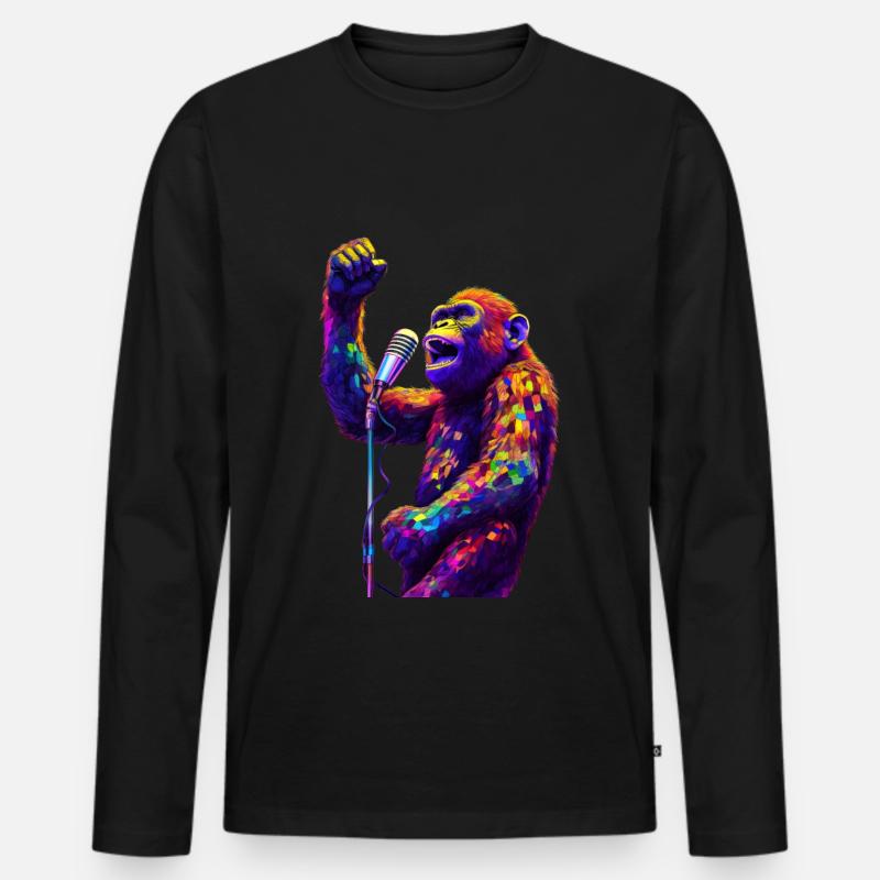 SingenderAffe mit Mikrofon - Männer Premium Bio Langarmshirt - Schwarz