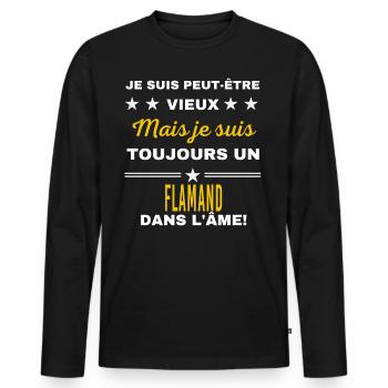Je suis peut-être vieux FLAMAND - T-shirt manches longues Premium bio Homme - noir - Devant - Nico (187cm)