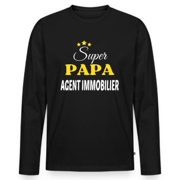 Super Papa AGENT IMMOBILIER ANNIVERSAIRE - T-shirt manches longues Premium bio Homme - noir - Devant - Nico (187cm)