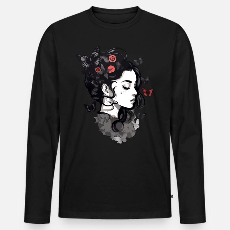 Gothic Mädchen und Schmetterlinge: Aesthetic - Männer Premium Bio Langarmshirt - Schwarz