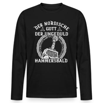 Hammersbald - Lustiger Wikinger Spruch mit Hammer - Männer Premium Bio Langarmshirt - Schwarz - Vorne - Nico (187cm)