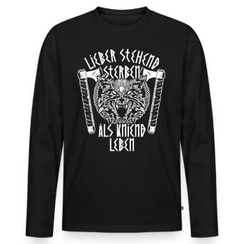 Nordischer Germane Wikinger mit Ehre und Stolz - Männer Premium Bio Langarmshirt - Schwarz - Vorne - Nico (187cm)