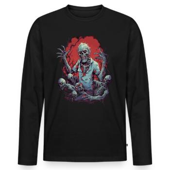 Zombie choc d’Halloween avec sa horde de morts-vivants - T-shirt manches longues Premium bio Homme - noir - Devant - Nico (187cm)