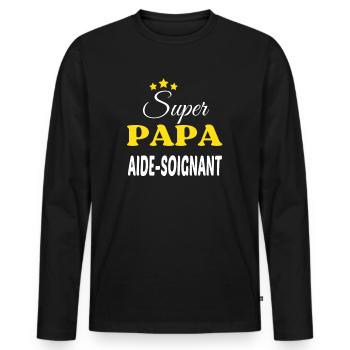 Super Papa AIDE-SOIGNANT ANNIVERSAIRE - T-shirt manches longues Premium bio Homme - noir - Devant - Nico (187cm)