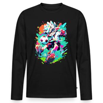 Footballeur funky dans un look de jeu de street art cool - T-shirt manches longues Premium bio Homme - noir - Devant - Nico (187cm)