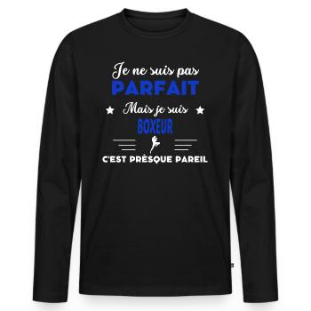 je ne suis pas parfait - idée de cadeau boxeur - T-shirt manches longues Premium bio Homme - noir - Devant - Nico (187cm)