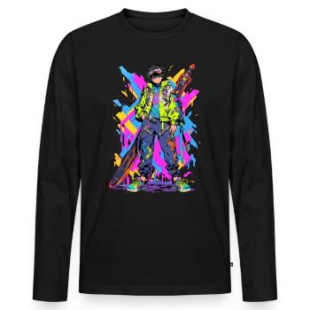 Shibuya: Cool Anime Boy avec épée japonaise - T-shirt manches longues Premium bio Homme - noir - Devant - Nico (187cm)