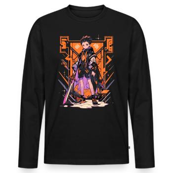 Shibuya: Cool Anime Boy avec épée japonaise - T-shirt manches longues Premium bio Homme - noir - Devant - Nico (187cm)